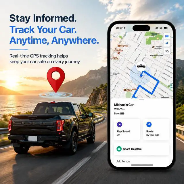 Alt view image 6 of 7 - GPS Tracker for Vehicles, Car GPS Tracker Hidden with Charging Port, Real-Time Vehicle Tracking Device for Cars, Anti-Theft GPS Locator & Parking Finder, No Monthly Fee, No SIM Card, iOS Only
