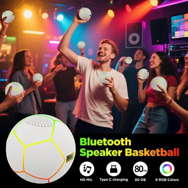 Alt view image 6 of 7 - Mini Light Up Glowing Soccer Ball Bluetooth Speaker | LED Luminous, Wireless Portable Audio, Birthday Christmas Gift, For Teen Kids Soccer Fans