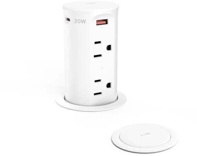 Main image of Pop up Countertop Outlet,2.5in Hole Desk Grommet,White | PD 20W USB C,4 Outlets Tamper Resistant,2.5in Hole,Flush Mount,Recessed Power Strip,ETL Listed
