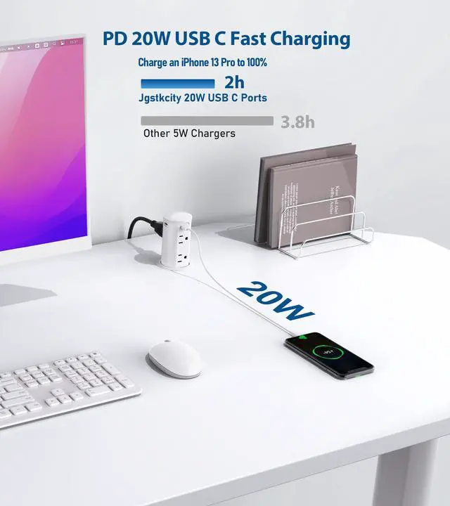 Alt view image 2 of 7 - Pop up Countertop Outlet,2.5in Hole Desk Grommet,White | PD 20W USB C,4 Outlets Tamper Resistant,2.5in Hole,Flush Mount,Recessed Power Strip,ETL Listed
