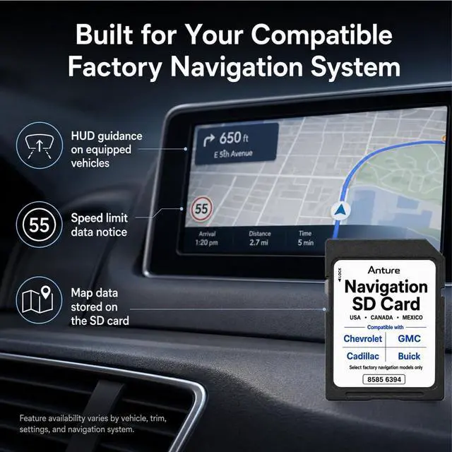 Alt view image 5 of 7 - 2026 GM Navigation SD Card Part 85856394, Compatible with Select Chevrolet GMC Cadillac Buick, USA CAN MEX Map Data, Support HUD Speed Limit