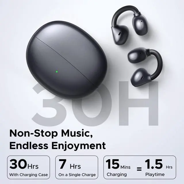 Alt view image 4 of 7 - ClipBuds Open-Ear Wireless Earbuds Headphones Bluetooth 6.0 | 4 Mic Clear Call, 12mm Diaphragm, 30H Playtime, App & Touch Control, IPX5, 4-Mic, 30H Playtime, For Fitness, For iOS Android