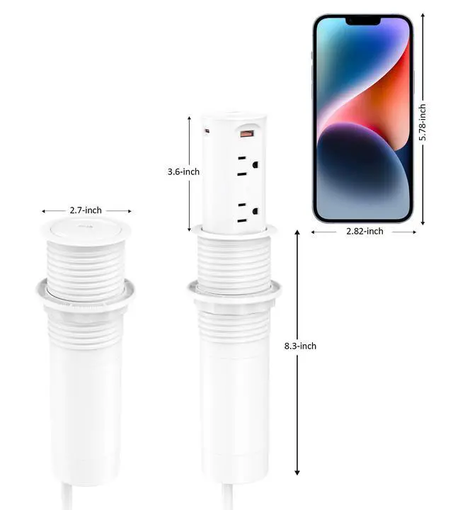 Alt view image 7 of 7 - Pop up Countertop Outlet,2.5in Hole Desk Grommet,White | PD 20W USB C,4 Outlets Tamper Resistant,2.5in Hole,Flush Mount,Recessed Power Strip,ETL Listed