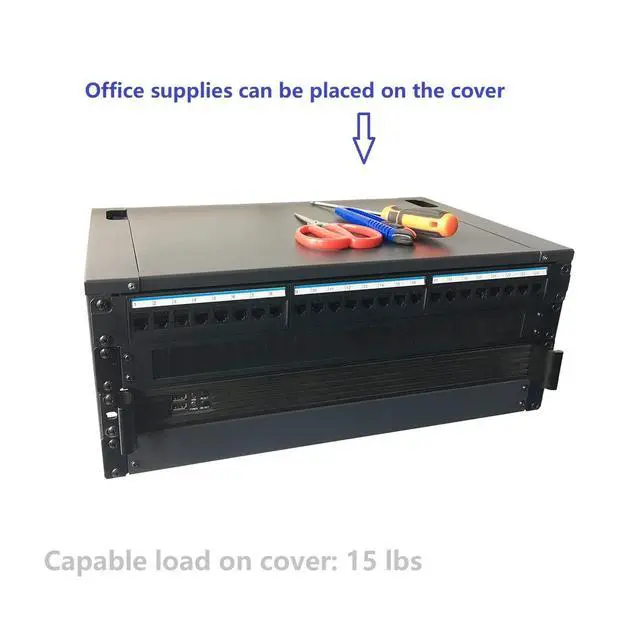 Alt view image 4 of 7 - 4U Wall Mount Rack Patch Panel Bracket with Top Cover-12 Deep | 19" Network Rack for Shallow IT and Server Equipments, Network Switches- 44lbs Capacity, Black (JCM-OWMC4U)