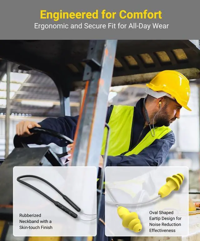 Alt view image 6 of 7 - Wireless Neckband Headphones, Noise Reduction 27dB NRR, aptX HD, 3 EQ Modes, 40H Battery Life, OSHA Compliant