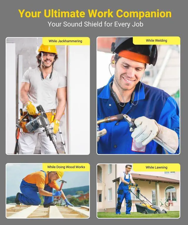 Alt view image 7 of 7 - Wireless Neckband Headphones, Noise Reduction 27dB NRR, aptX HD, 3 EQ Modes, 40H Battery Life, OSHA Compliant