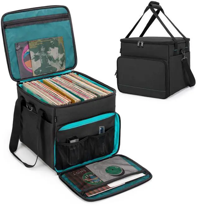 Main image of Vinyl Record Carry Bag with 2 Dividers Holds up to 60 LP Records | 2 Detachable Dividers, Album Storage Case for Travel and Collection, Bag Only