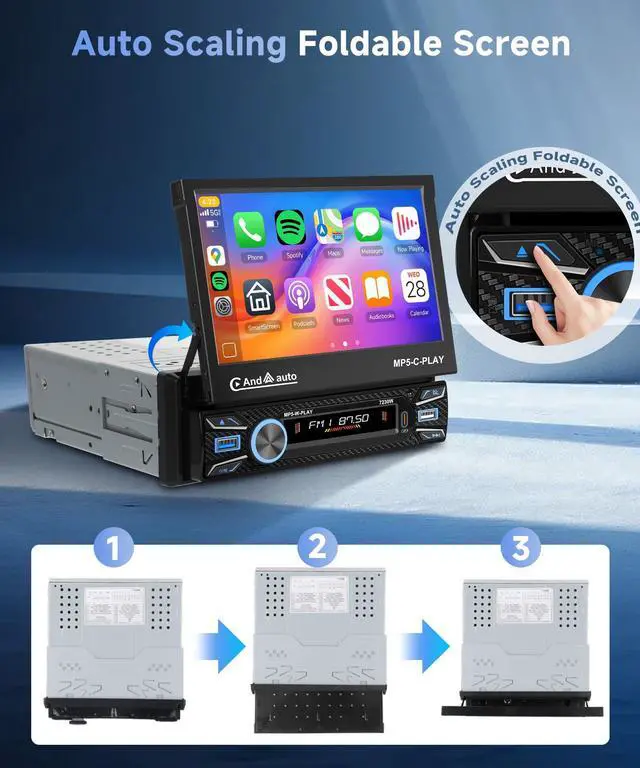 Alt view image 4 of 7 - Single Din Car Stereo Touch Screen Flip Out Wireless Carplay Android Auto, 7 Inch Car Radio 1 Din with Bluetooth 5.1 FM Radio Mirror Link EQ/TF/USB/AUX Rear View Camera Steering Wheel Control