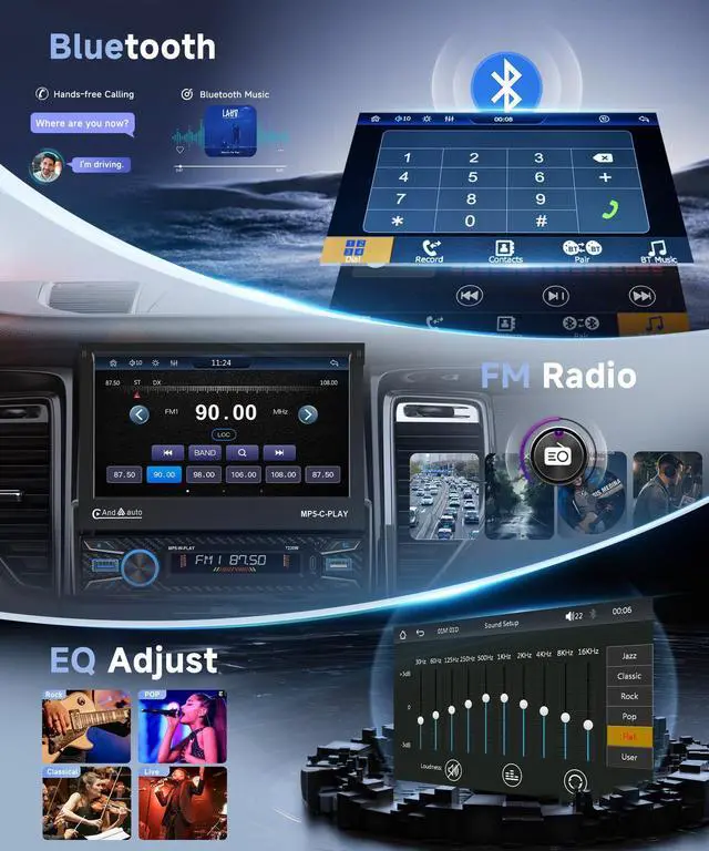 Alt view image 5 of 7 - Single Din Car Stereo Touch Screen Flip Out Wireless Carplay Android Auto, 7 Inch Car Radio 1 Din with Bluetooth 5.1 FM Radio Mirror Link EQ/TF/USB/AUX Rear View Camera Steering Wheel Control