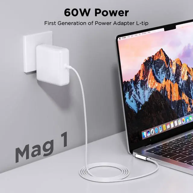 Alt view image 2 of 7 - 60W Charger for MacBook Pro60W Magnetic1 L-Tip Power Adapter Charger Replacement for MacBook Pro 13 inch (Before Mid 2012 Models)
