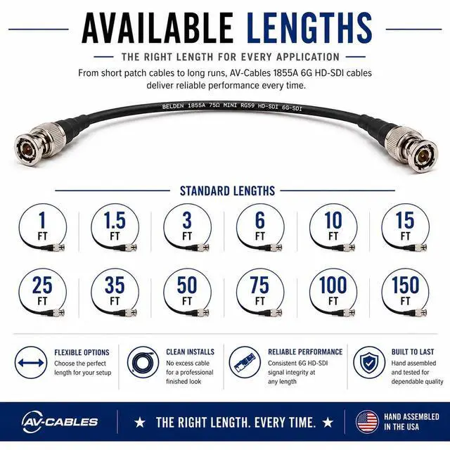 Alt view image 6 of 7 - 1855A 6G HD-SDI BNC to BNC Cable | Using Belden Mini RG59 75 Ohm Broadcast Video Coax | 1080p, 3G, 6G SDI - (Red 150ft)