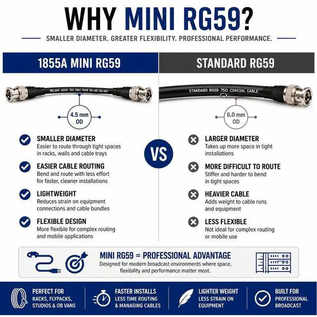 Alt view image 4 of 7 - 1855A 6G HD-SDI BNC to BNC Cable | Using Belden Mini RG59 75 Ohm Broadcast Video Coax | 1080p, 3G, 6G SDI - (Red 150ft)