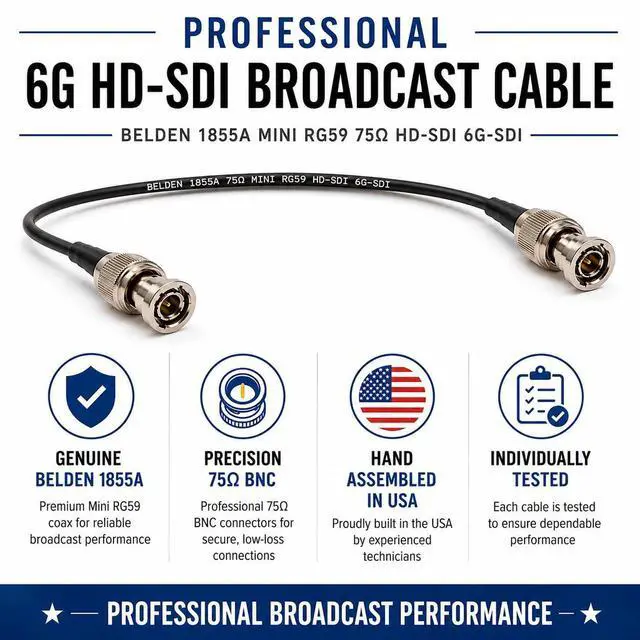 Alt view image 5 of 7 - 1855A 6G HD-SDI BNC to BNC Cable | Using Belden Mini RG59 75 Ohm Broadcast Video Coax | 1080p, 3G, 6G SDI - (Red 150ft)