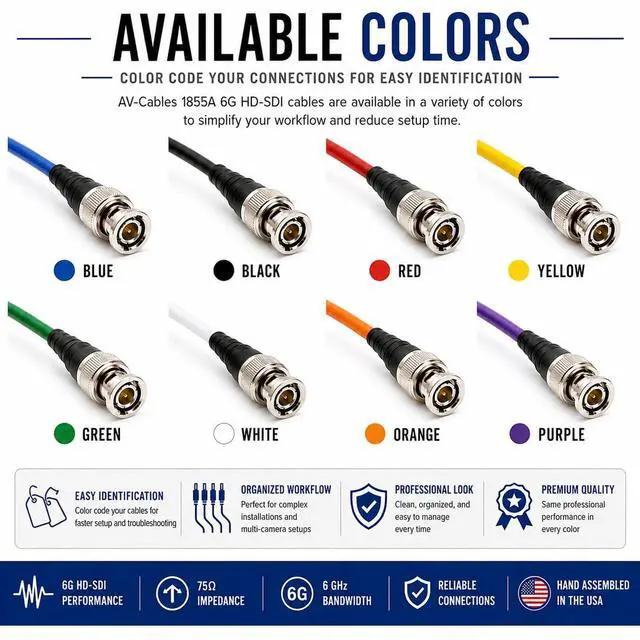 Alt view image 7 of 7 - 1855A 6G HD-SDI BNC to BNC Cable | Using Belden Mini RG59 75 Ohm Broadcast Video Coax | 1080p, 3G, 6G SDI - (Red 150ft)