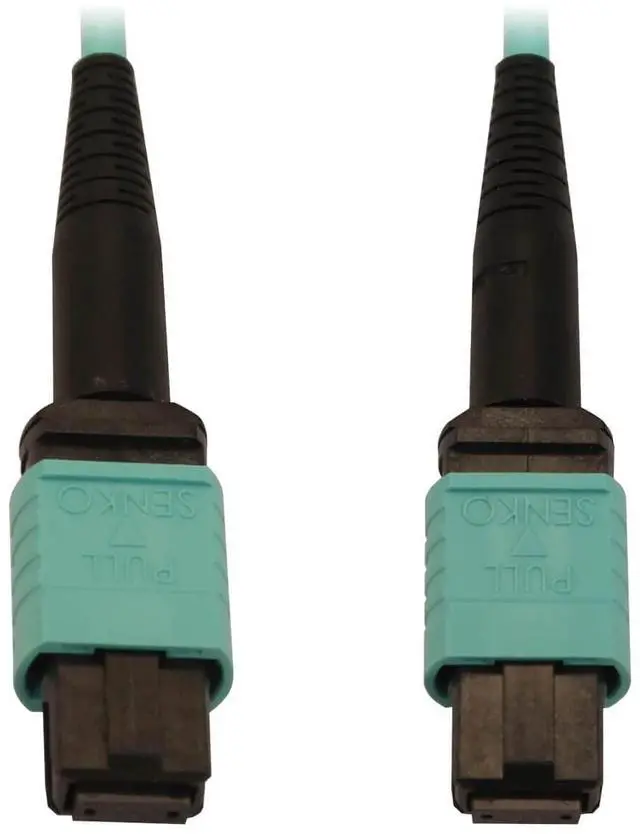 Main image of Multimode Fiber Patch Cable, 50/125 OM3 MTP/MPO (F/F), 12 Fiber, 40/100/400GbE, Aqua LSZH Jacket, 10 Meters / 32.8 Feet, Limited Manufacturer's (N844B-10M-12-P)