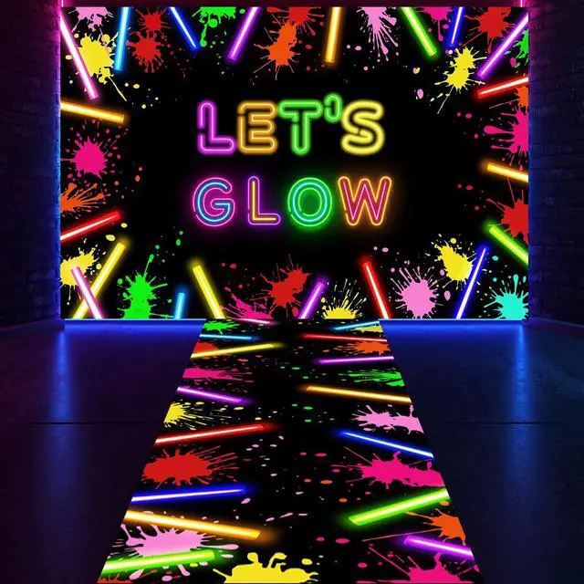 Main image of Glow in The Dark Party Decoration Supply 2 Pcs 3.9x5.9 ft Neon Glow Party Backdrop 39x118 Light up Dance Floor Blacklight Rug Photo Booth Background for Bar Disco Birthday 70s 80s(Stick)