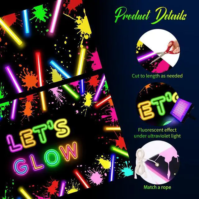 Alt view image 3 of 6 - Glow in The Dark Party Decoration Supply 2 Pcs 3.9x5.9 ft Neon Glow Party Backdrop 39x118 Light up Dance Floor Blacklight Rug Photo Booth Background for Bar Disco Birthday 70s 80s(Stick)