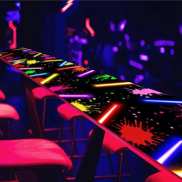 Alt view image 6 of 6 - Glow in The Dark Party Decoration Supply 2 Pcs 3.9x5.9 ft Neon Glow Party Backdrop 39x118 Light up Dance Floor Blacklight Rug Photo Booth Background for Bar Disco Birthday 70s 80s(Stick)