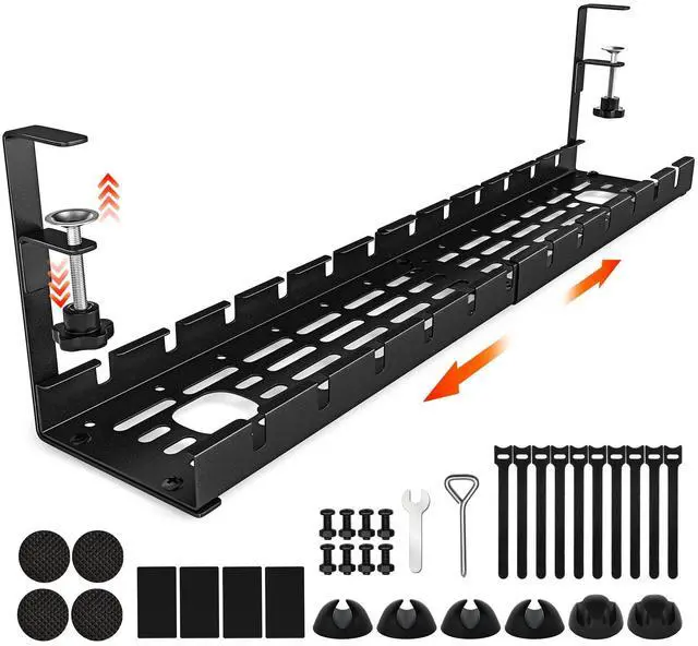 Main image of Cable Management Under Desk, 15.7"-31" Retractable Cable Management Tray, No Drilling Cord Organizer with Clamp for Desk, Under Table Wire Management Tray for Home Office