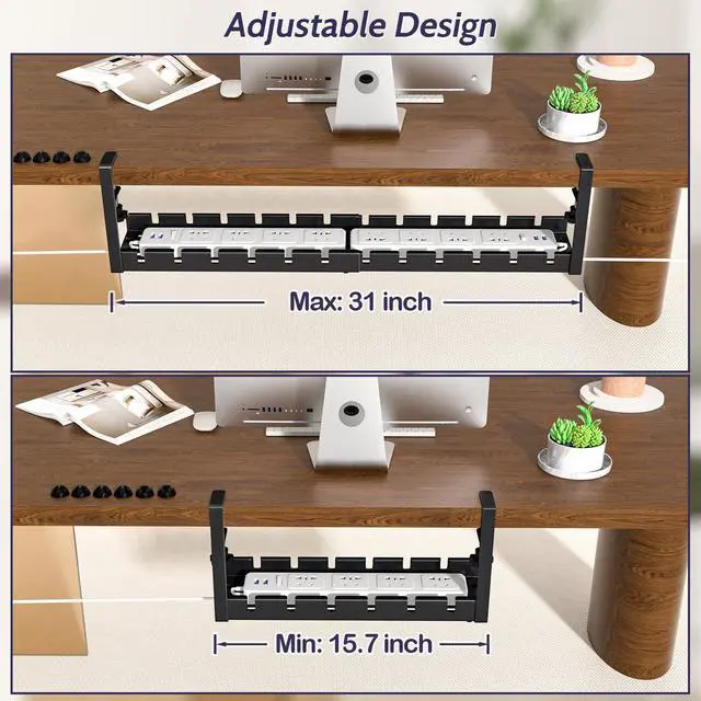 Alt view image 3 of 7 - Cable Management Under Desk, 15.7"-31" Retractable Cable Management Tray, No Drilling Cord Organizer with Clamp for Desk, Under Table Wire Management Tray for Home Office