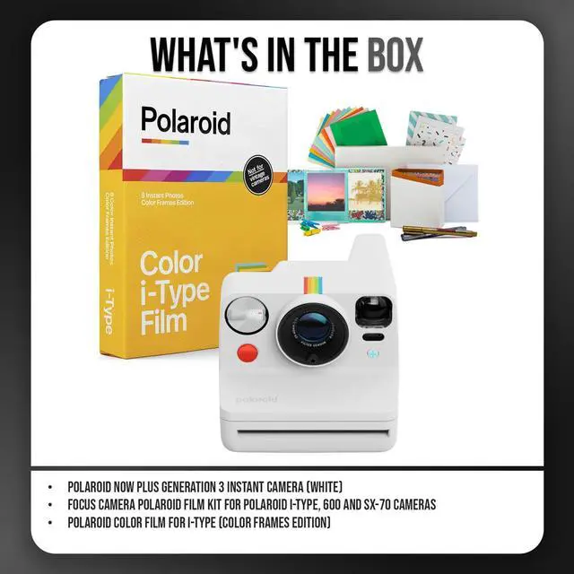 Alt view image 7 of 7 - Now Plus Generation 3 Instant Camera Bundle (White) | Two-Lens Autofocus System, Color Film for I-Type (Color Frames Edition), Manual Mode, (3 items)