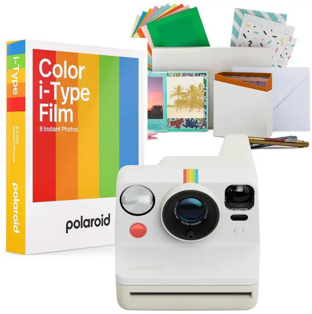 Main image of Now Generation 3 Analog Instant Camera Bundle (Pebble White) | Originals Color Film 8 Exposures, Two-Lens Autofocus System, (3 items)