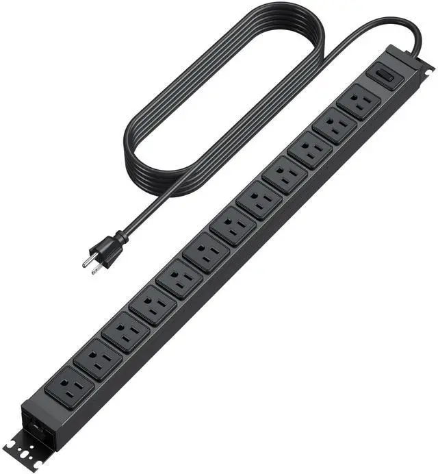 Main image of 360° Rotating 12 Outlet Mountable Power Strip, Aluminum Alloy Long Power Strip,1200J, Heavy Duty Wall Mount Surge Protector with Switch, 6ft Power Cord
