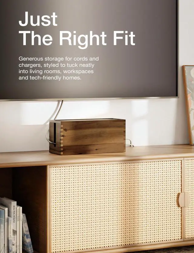 Alt view image 6 of 6 - Acacia Large Cable Management Box - 15" L Cord Box Hider, Power Strip Box for Office - Cable Hider Box, Surge Protector Box - Wire Box Hider for Desk - 3 Open Slots, Magnetic Lid (Walnut color)