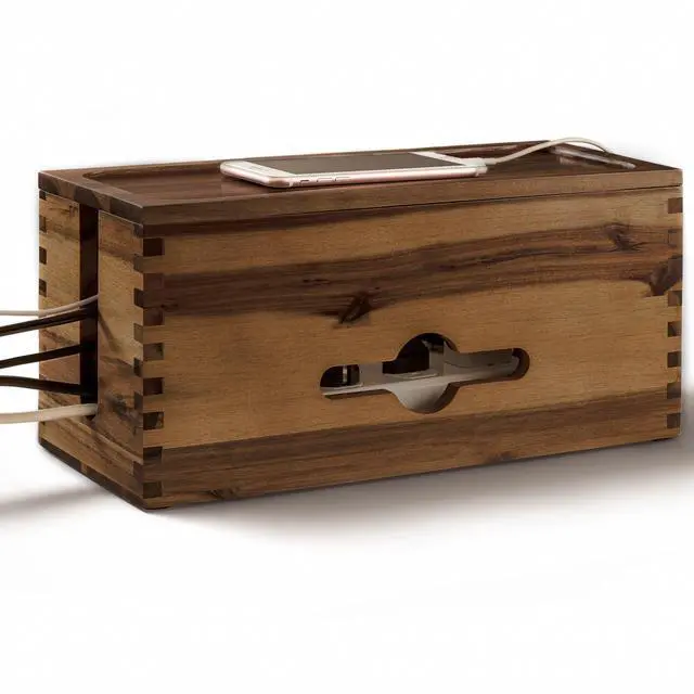 Main image of Acacia Large Cable Management Box - 15" L Cord Box Hider, Power Strip Box for Office - Cable Hider Box, Surge Protector Box - Wire Box Hider for Desk - 3 Open Slots, Magnetic Lid (Walnut color)