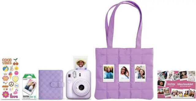 Main image of INSTAX Mini 12 Holiday Bundle 2025 | with Extra Instax Mini Film + 4 Pk AA Batteries & Sunshine Photo Microfiber Cleaning Cloth (10 Items) (Holiday Bundle (10 Sheets), Lilac Purple)
