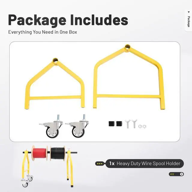 Alt view image 5 of 7 - 32" Wire Spool Rack, Portable Wire Reel Caddy, Removable Wheeled | Cable Dispenser, Steel Yellow Wire Pulling Rack with 300 lbs Capacity