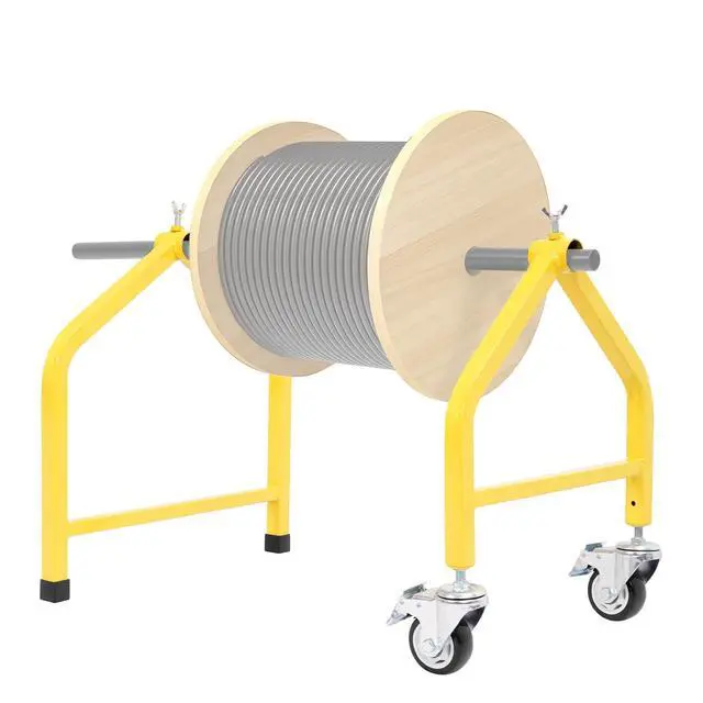 Alt view image 6 of 7 - 32" Wire Spool Rack, Portable Wire Reel Caddy, Removable Wheeled | Cable Dispenser, Steel Yellow Wire Pulling Rack with 300 lbs Capacity