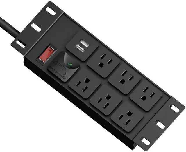Main image of 10" Rack PDU- 2U (6Outlets), 1020J Surge Protection,14AWG 6 FT Cable | Rack Power Strip(125V/15A)15A Overload Switch and 2 USB-A,for 10" Mini Server rack accessories,Network Cabinets/Rack/Self