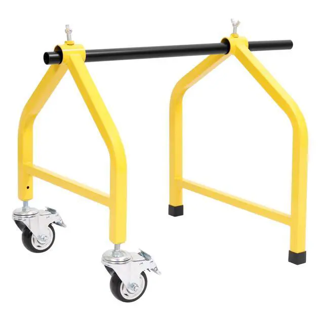 Alt view image 7 of 7 - 32" Wire Spool Rack, Portable Wire Reel Caddy, Removable Wheeled | Cable Dispenser, Steel Yellow Wire Pulling Rack with 300 lbs Capacity