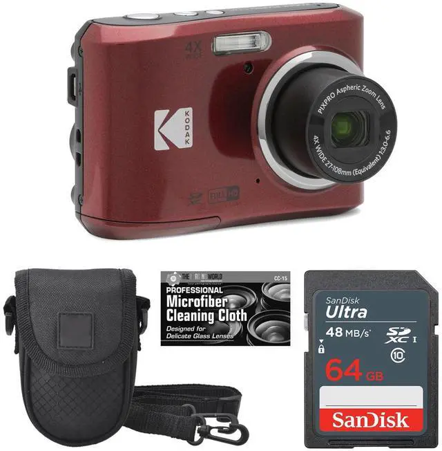 Main image of Kodak PIXPRO FZ45 16MP Digital Camera 4X Optical Zoom 27mm Wide Angle 1080P Full HD Video 2.7" LCD Camera (Red) + Padded Case + 64GB Card + Cleaning Cloth