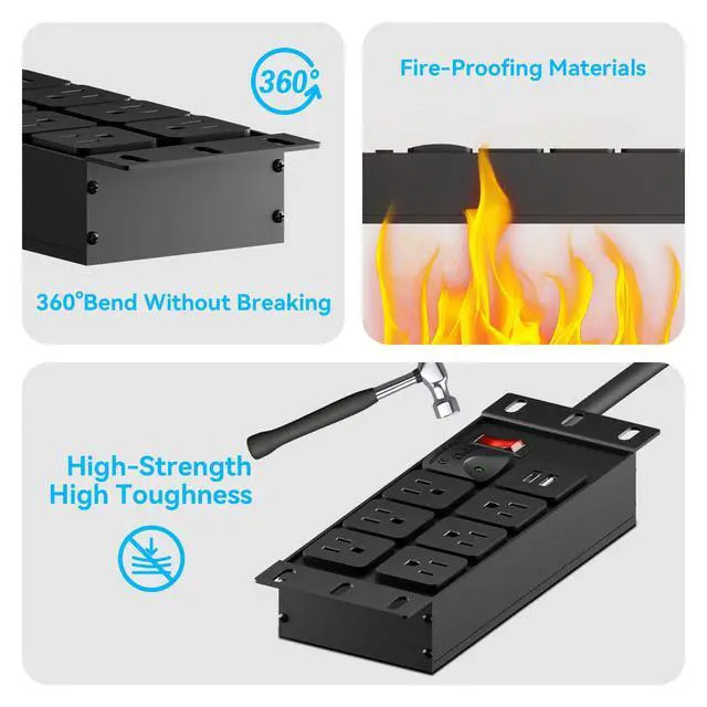 Alt view image 6 of 7 - 10" Rack PDU- 2U (6Outlets), 1020J Surge Protection,14AWG 6 FT Cable | Rack Power Strip(125V/15A)15A Overload Switch and 2 USB-A,for 10" Mini Server rack accessories,Network Cabinets/Rack/Self
