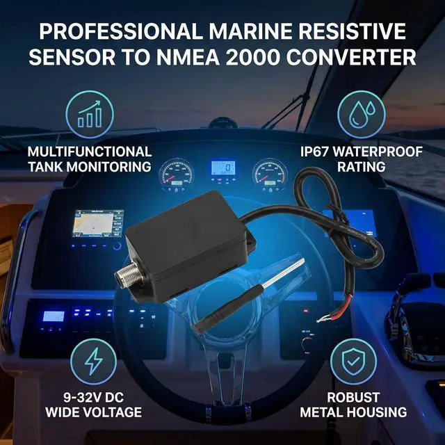 Alt view image 6 of 7 - NMEA 2000 Converter, 932V DC IP67 Converter Box, Multifunction Convert 0190 and 24033 Ohm Resistive to NMEA2000 for Boat Yacht Marine,Boat,Yacht Spare Parts