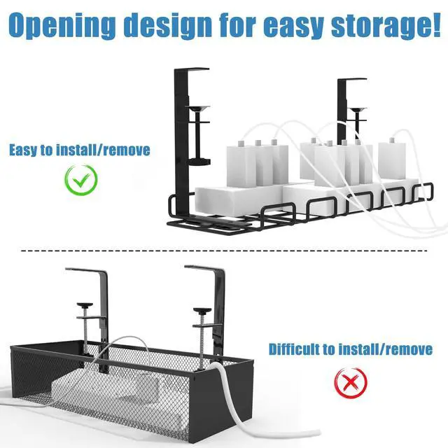 Alt view image 2 of 7 - Under Desk Cable Management Tray with 52Pcs Different Essential Accessories | No Drill Steel Cord Organizer Kit for Home Office Standing Desk (15.7/13.4inch, Black)