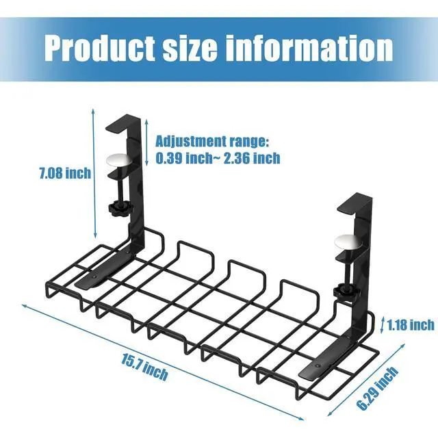 Alt view image 3 of 7 - Under Desk Cable Management Tray with 52Pcs Different Essential Accessories | No Drill Steel Cord Organizer Kit for Home Office Standing Desk (15.7/13.4inch, Black)