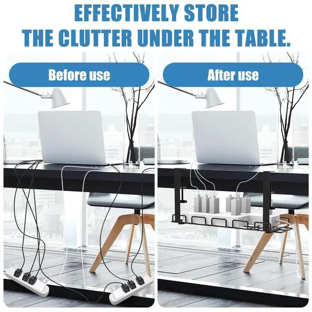 Alt view image 4 of 7 - Under Desk Cable Management Tray with 52Pcs Different Essential Accessories | No Drill Steel Cord Organizer Kit for Home Office Standing Desk (15.7/13.4inch, Black)