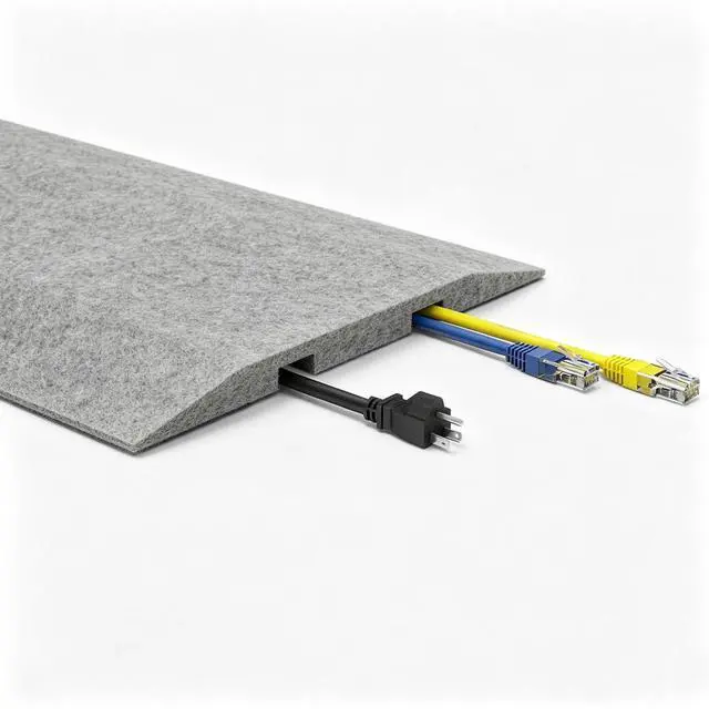 Main image of Floor Cord Cover,63.2Carpet Felt Cable Cover,2 Channels,Grey | Extension Cord Hider With Velcro/3M Tape,Low Profile Cable Management For Office,Exhibitions,Home