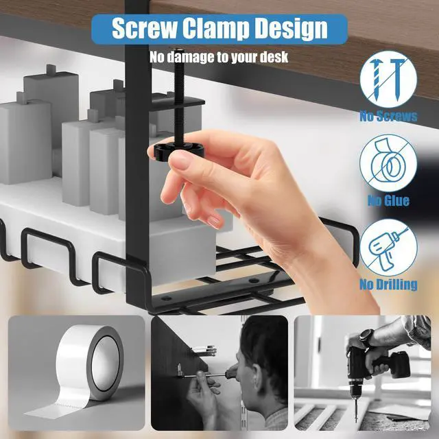 Alt view image 7 of 7 - Under Desk Cable Management Tray with 52Pcs Different Essential Accessories | No Drill Steel Cord Organizer Kit for Home Office Standing Desk (15.7/13.4inch, Black)