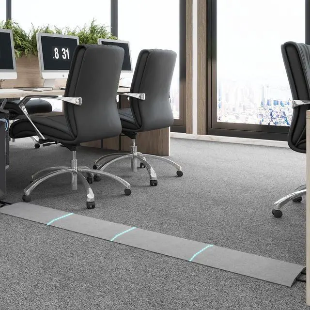Alt view image 2 of 7 - Floor Cord Cover,63.2Carpet Felt Cable Cover,2 Channels,Grey | Extension Cord Hider With Velcro/3M Tape,Low Profile Cable Management For Office,Exhibitions,Home
