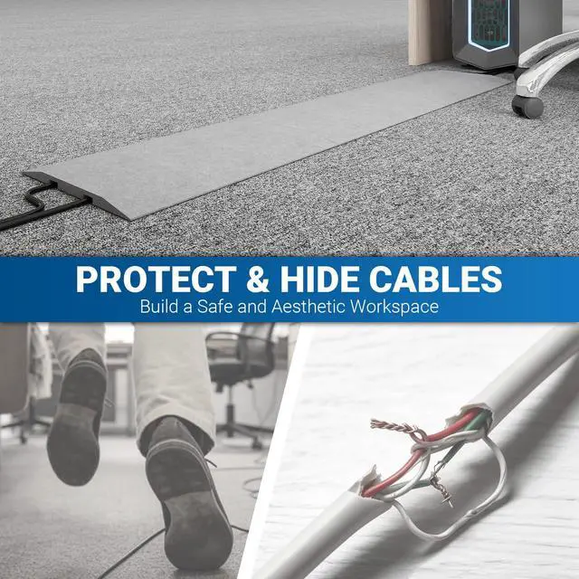 Alt view image 6 of 7 - Floor Cord Cover,63.2Carpet Felt Cable Cover,2 Channels,Grey | Extension Cord Hider With Velcro/3M Tape,Low Profile Cable Management For Office,Exhibitions,Home