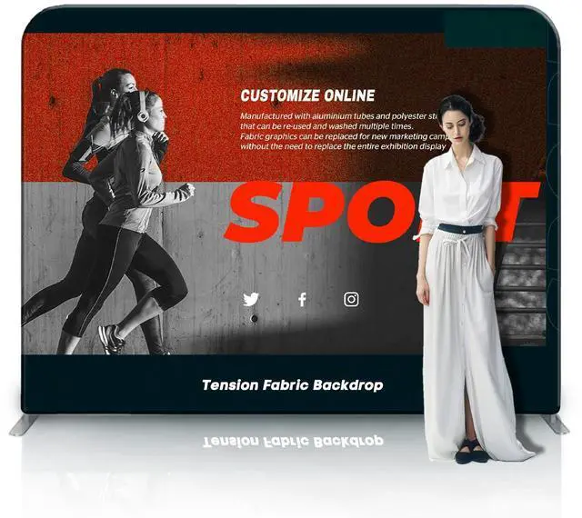 Main image of Tension Fabric Displays Stand Custom Banner Backdrop 3X 8 FT | Straight Trade Show Exhibit Booth Trade Show Backdrop Display Aluminum Frame Holders
