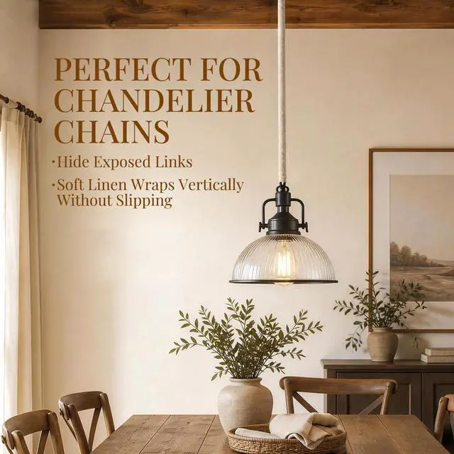 Alt view image 4 of 7 - 2-Pack 6FT Linen Fabric Cord Covers for Chandelier Chains & Wires | Soft Hook-and-loop Cable Sleeves Conceal TV, Audio, Computer and Wall Cords for A Cleaner Home Décor Setup