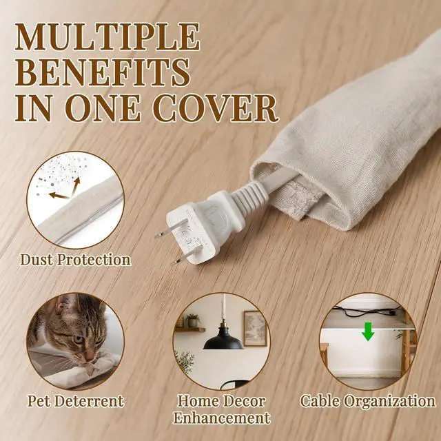 Alt view image 6 of 7 - 2-Pack 6FT Linen Fabric Cord Covers for Chandelier Chains & Wires | Soft Hook-and-loop Cable Sleeves Conceal TV, Audio, Computer and Wall Cords for A Cleaner Home Décor Setup