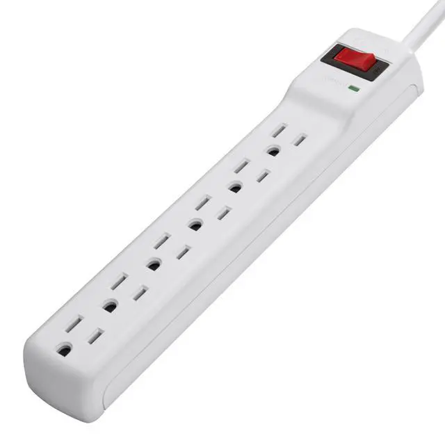 Alt view image 2 of 4 - 6-Outlet Power Strip Surge Protector with 3-Foot Power Cord, 300 Joules (F5C047),White |, compact straight plug, home office, desktop computer, small appliances, travel