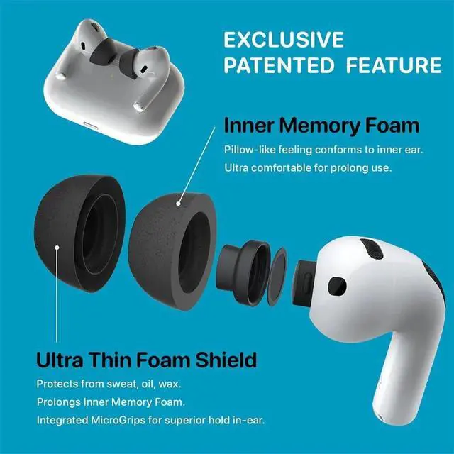 Alt view image 4 of 7 - AirFoams Pro Ultimate V20.0 Memory Foam Ear Tips for AirPods Pro 3 Anti Slip, All Day Comfort, Stays Secure in Ear, Better Sound, Noise Cancelling (3 Pairs Included - S/M/L)