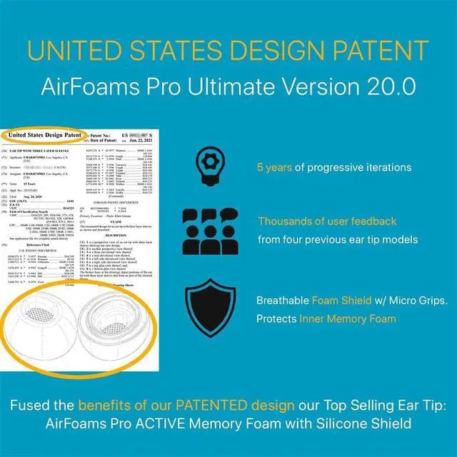 Alt view image 5 of 7 - AirFoams Pro Ultimate V20.0 Memory Foam Ear Tips for AirPods Pro 3 Anti Slip, All Day Comfort, Stays Secure in Ear, Better Sound, Noise Cancelling (3 Pairs Included - S/M/L)